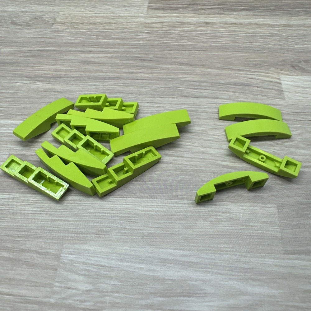 Lego Parts #'s 61678 & 93273 Slope, Curved 4x1 And 4x1x2/3 Double - Lime - (15)